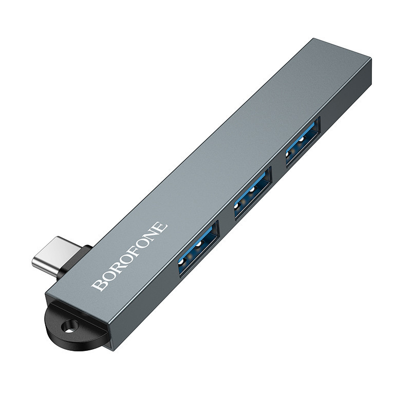 USB-хаб BOROFONE FH1A 4-in-1 converter(Type-C to USB2.0*3+USB3.0) Metal Gray Одеса - фото 3