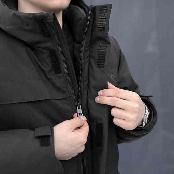 Чорна чоловіча парка зимова з капюшоном Pobedov Navy Київ