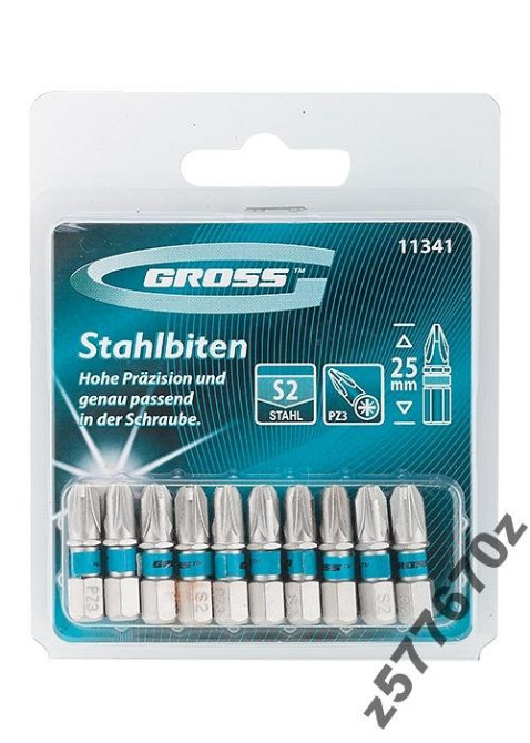 Набір біт РZ3х25, сталь S2 (10 шт) GROSS Полтава - фото 1