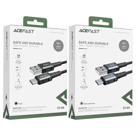 Кабель USB - Type-C ACEFAST C1-04 3A 1.2m nylon алюмінієві конектори колір чорний AFC1-04B Одеса