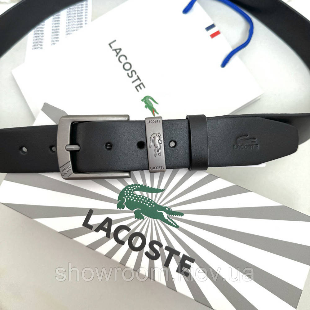Мужской кожаный брендовый ремень Lacoste (996) черный Киев - изображение 1