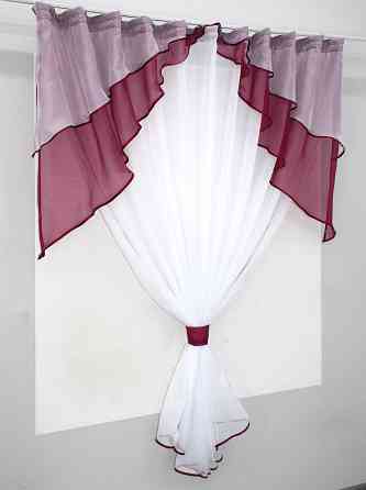 Кухонная занавеска VR-Textil № 114к ламбрекен и тюль бордовый с белым 270х170 см (52-0532) Киев