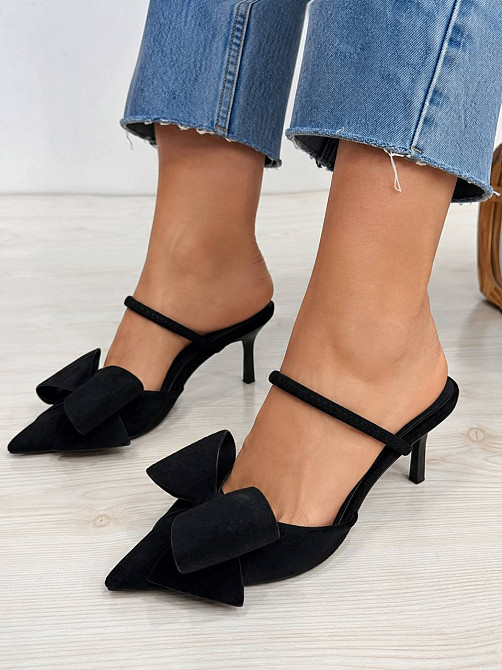 Туфлі жіночі Meideli F566-53 slingback човники з бантом екозамша чорні, 38, 24 см Київ - фото 4