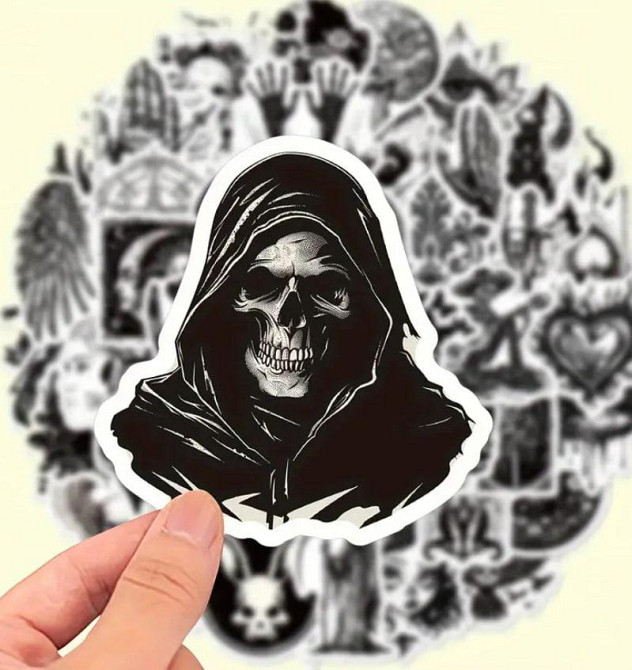 50 шт. черно-белых готических наклеек из винила для скрапбукинга, ежедневника, ноутбука, бутылки для воды. Киев - изображение 2