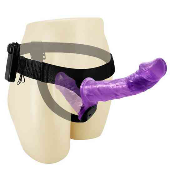 Подвійний страпон із вібрацією фіолетовий - Ultra Passionate Harness Dual Vibration Purple Sex Aura Київ