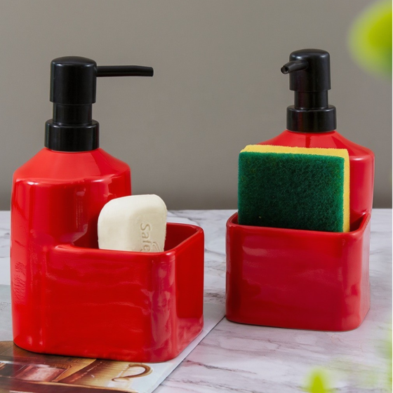 Диспенсер-дозатор для мила керамічний для ванної та кухні 380 мл, для рідкого мила та миючого засобу, червоний Кам'янець-Подільський