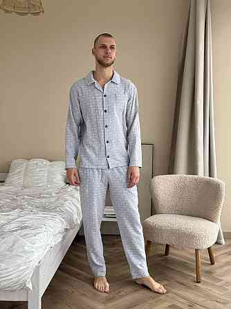 Чоловічий домашній костюм з муслінової тканини на ґудзиках Сірий M-L Харків