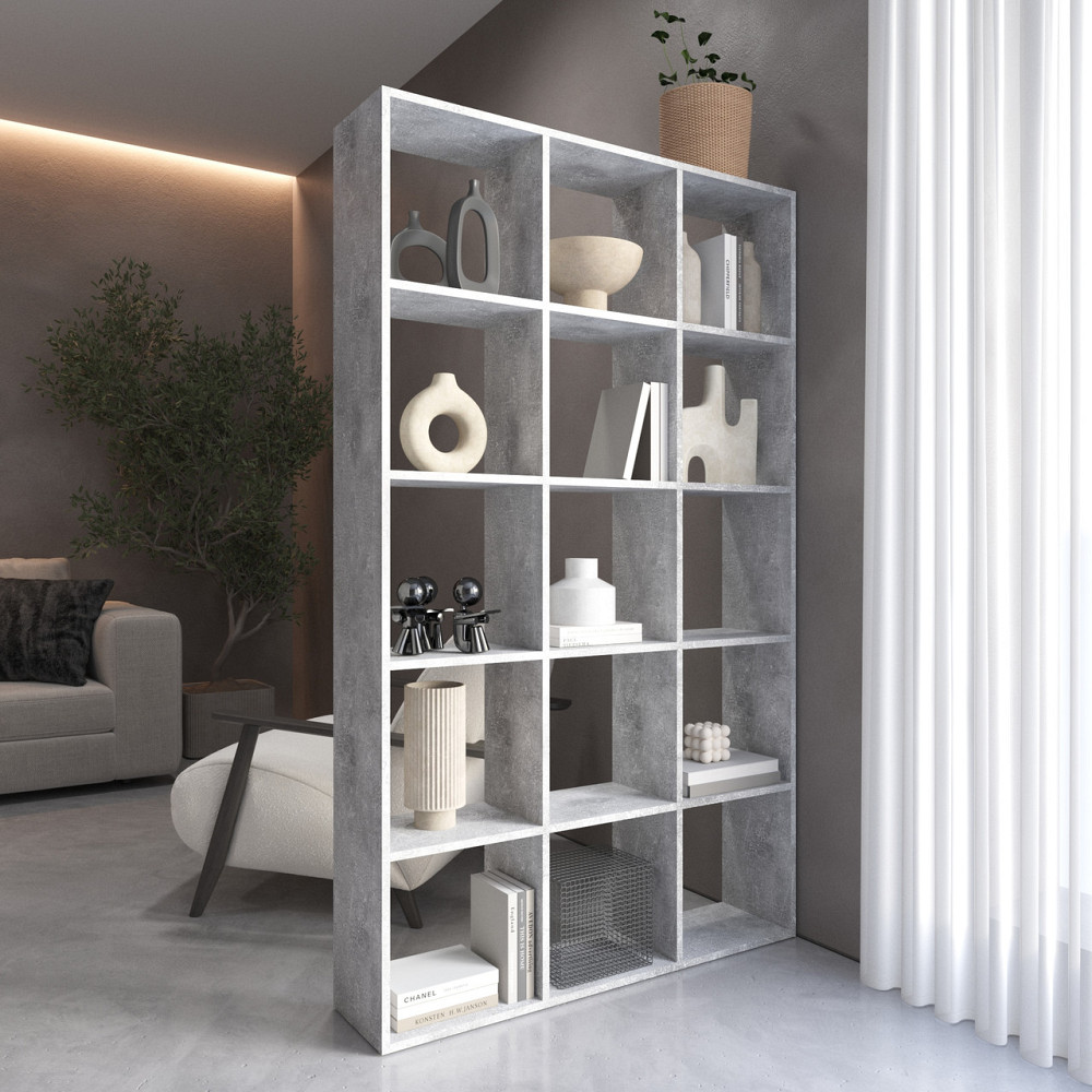 Стелаж VAYS M-2 Бетон, книжкова полиця на 15 комірок, ЛДСП, 108×29×178 см - для дому, офісу, дитячої або вітальні Львів - фото 1