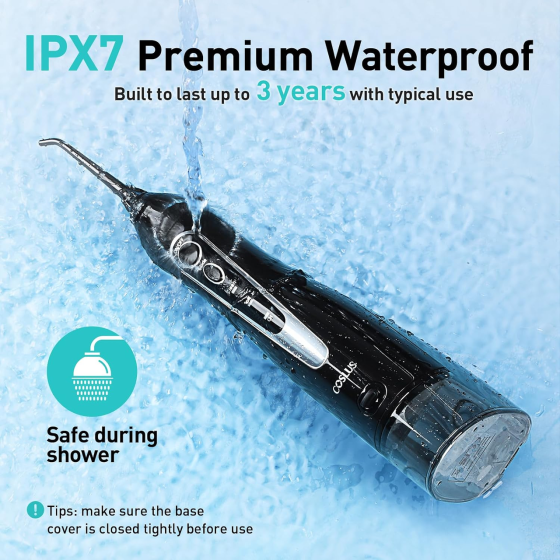 Іригатор COSLUS C20 для зубів та ясен, 300 мл, 3 режими, 5 насадок, IPX7, акумуляторний, USB, чорний Київ