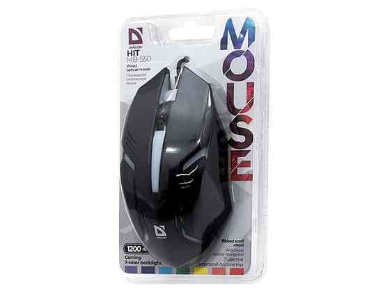 Мишка дротова USB HIT MB-550 RGB/4 кнопки/500-1600DPI у блістері чорна 1,5м ТМ Defender Solmir Київ