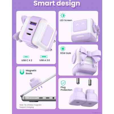Зарядний пристрій Ugreen CD361 Robot tech Fast Charger 3xUSB 2xUSB-C + USB-A PD65W GaN Purple (35291) Вінниця