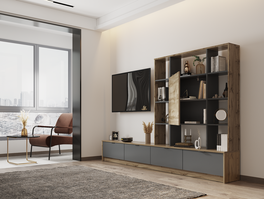 Стенка в гостиную Doros Капри Дуб Эвок/Графит 240х33х153 (DRS-011980) Львов - изображение 2