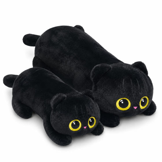 Кот черный подушка-обнимашка 90 см мягкая плюшевая игрушка новый Кот батон лежачий с большими глазами Киев