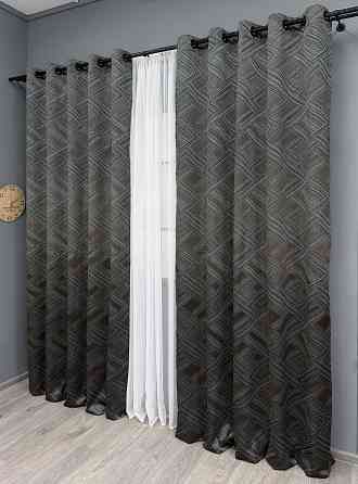 Комплект штор на люверсах VR-Textil Жаккард Mystery № 1621ш Серый с коричневым 150х280 см 2 шт (37-0202) Киев
