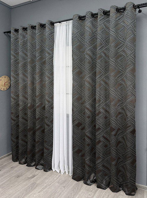 Комплект штор на люверсах VR-Textil Жаккард Mystery № 1621ш Серый с коричневым 150х280 см 2 шт (37-0202) Киев - изображение 4