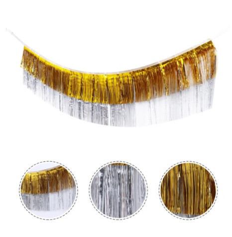 Гирлянда из дождика для фотозоны 175 на 35 см серебристо-золотистый Киев - изображение 3