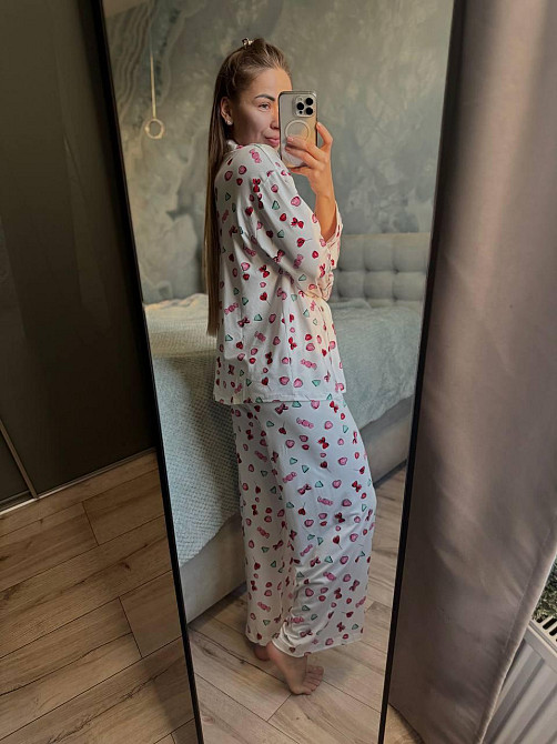 Жіночий домашній костюм-двійка: сорочка та штани з принтом котон 48/50 Одеса - фото 6