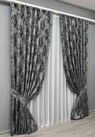 Комплект готових штор VR-Textil Льон Преміум № 1838ш Графітовий з сірим 150х290 см 2 шт (33-0824) Київ