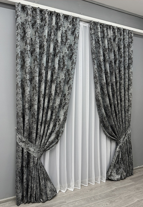 Комплект готових штор VR-Textil Льон Преміум № 1838ш Графітовий з сірим 150х290 см 2 шт (33-0824) Київ - фото 3