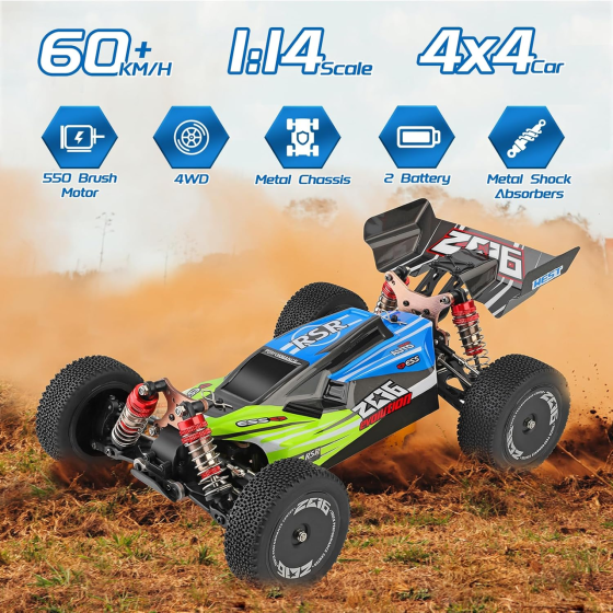 Швидкісна баггі на р/к WLtoys 144001 60 км/год 1:14: алюмінієве шасі, 4WD, 2 акумулятори, стан Б/У Київ