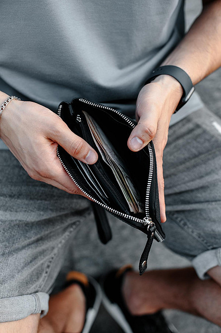 Чоловічий клатч-гаманець із натуральної зернистої шкіри SKILL Trampl (Чорний) Суми - фото 12