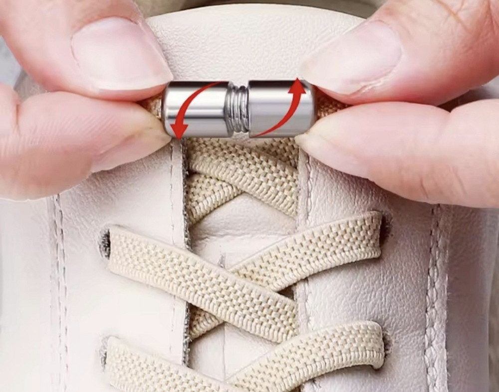 Шнурки эластичные без завязок с металлическими застежками Бежевый Смела - изображение 3