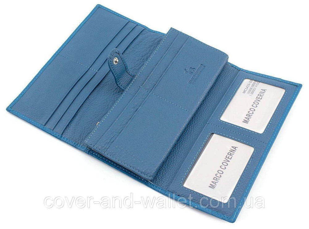 Блакитний шкіряний жіночий гаманець на багато карток Marco Coverna Київ - фото 3