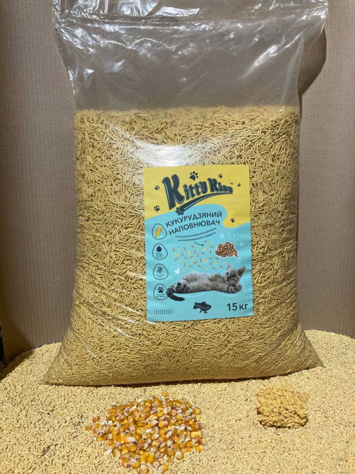 Универсальный наполнитель кукурузный Kitty Kiss для кошачьего туалета, 6 кг Винница - изображение 2