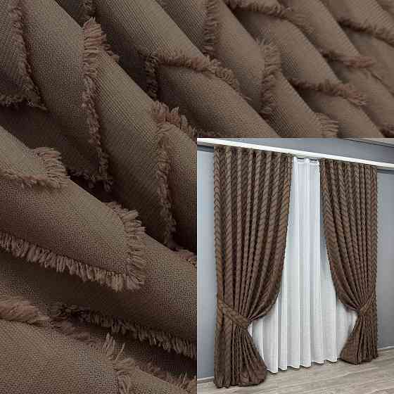 Комплект штор VR-Textil Лен Букле № 1814ш Коричневый 200х295 см 2 шт (32-132) Киев
