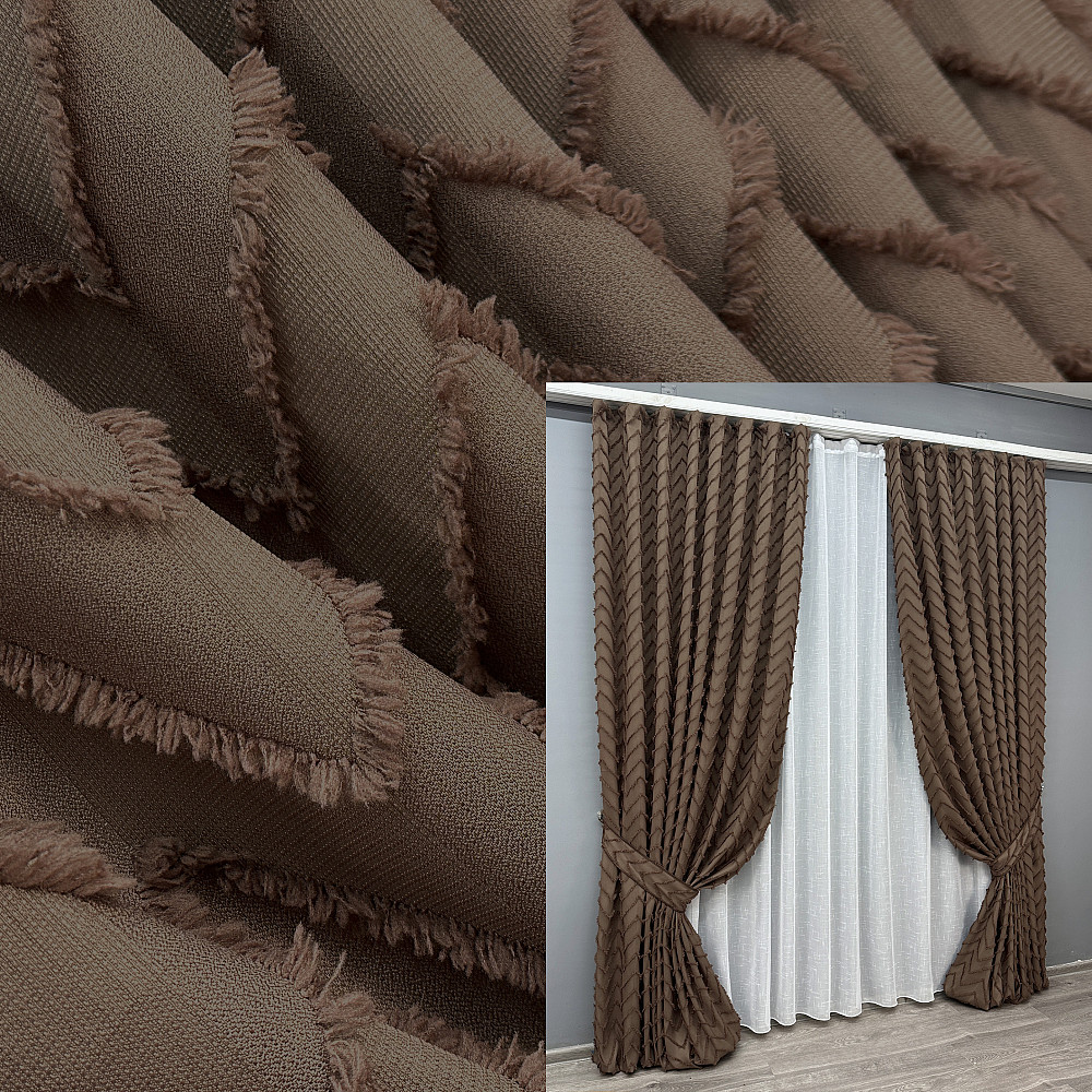 Комплект штор VR-Textil Лен Букле № 1814ш Коричневый 200х295 см 2 шт (32-132) Киев - изображение 1