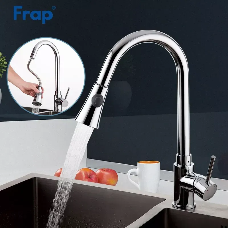 Змішувач для кухні Frap F6052 з висувним виливом, 2 режими, хром Київ - фото 2