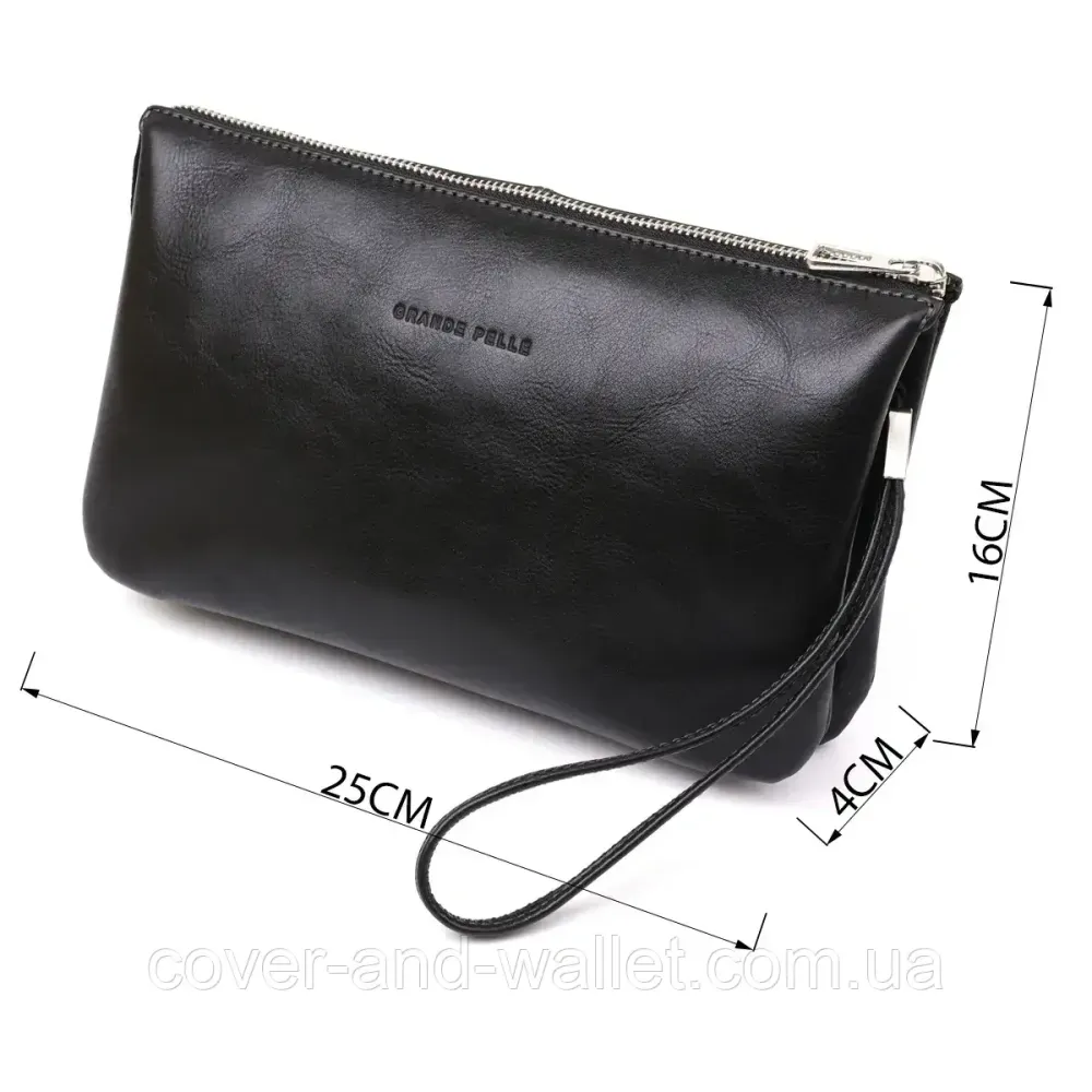 Мужская барсетка клатч на молнии из гладкой кожи черного цвета Grande Pelle 705610 Киев - изображение 7