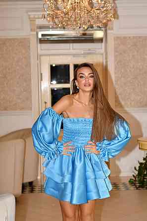 Женское привлекательное стильное праздничное платье королевский атлас Голубой Одесса