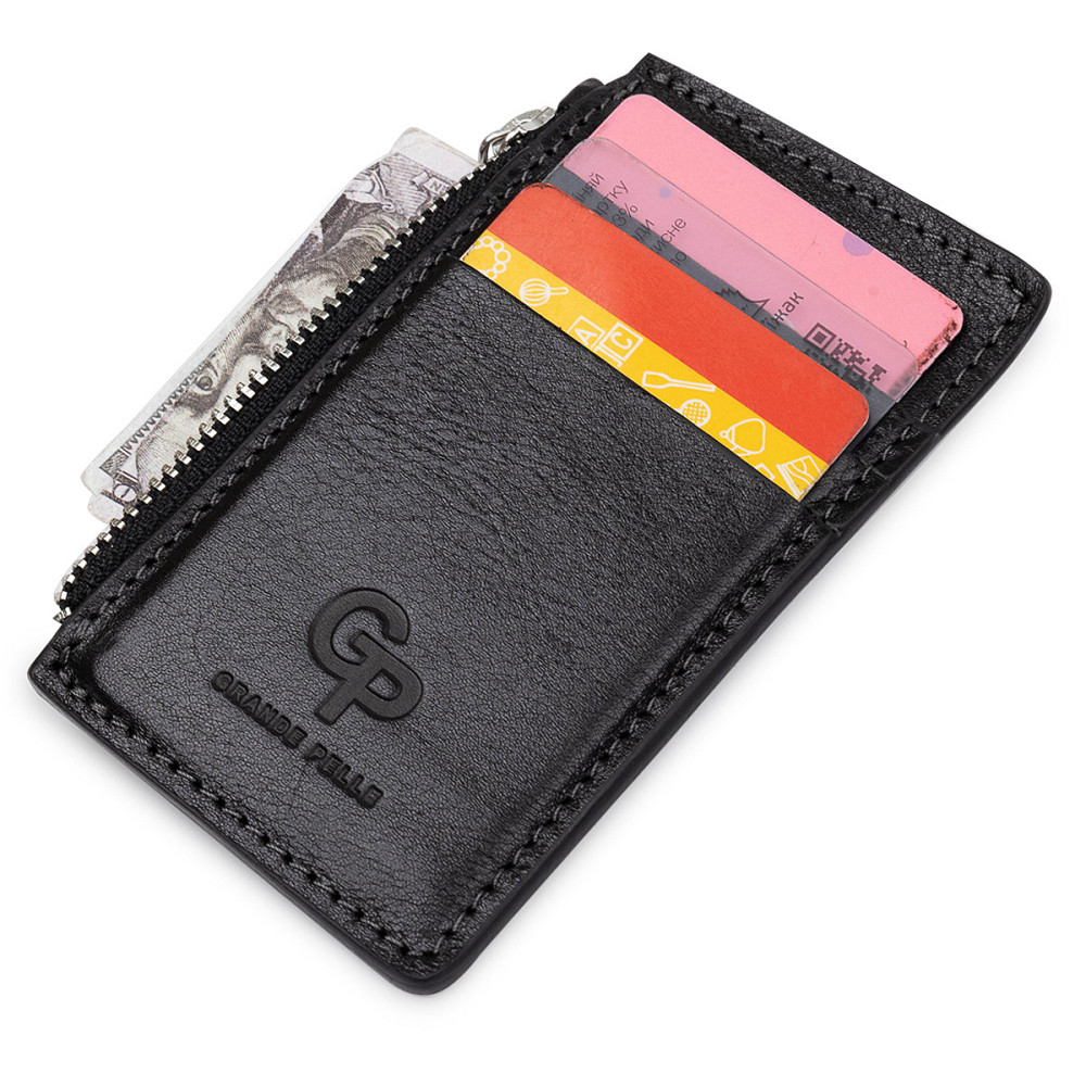 Шкіряний невеликий картхолдер Чорний (GRANDE PELLE) Київ - фото 9