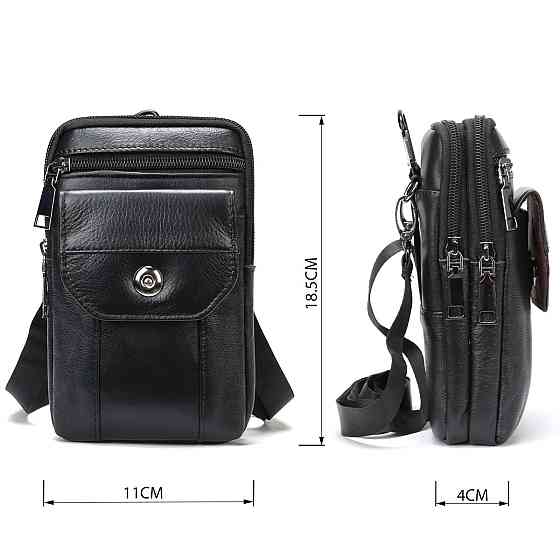 Шкіряна сумка на пояс Vintage 20358 Чорна Київ