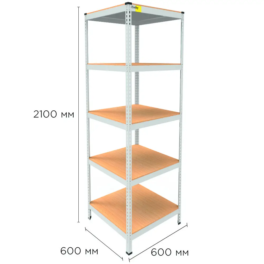Металевий стелаж Emby Light Series (розмір 2100х600x600мм) 5 полиць ДСП до 100кг Білий Вінниця - фото 3