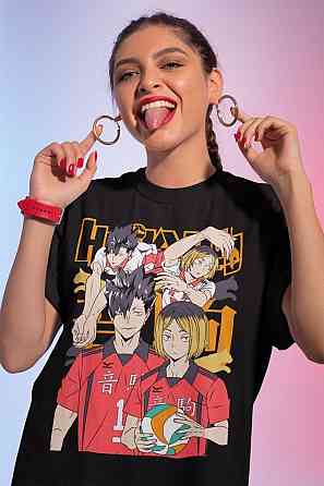 Футболка з аніме принтом Хайкю оверсайз (S/M/L) Чорний AnimeJ0262 Дніпро