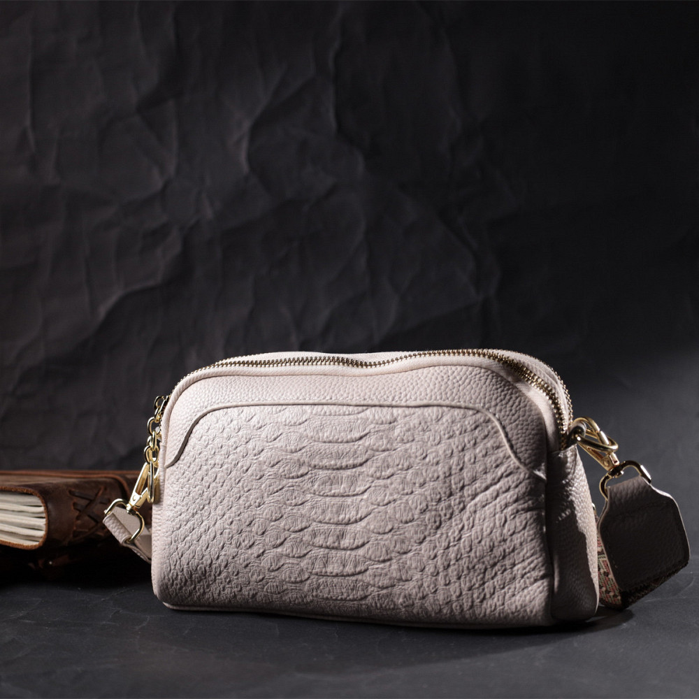 Небольшая прямоугольная сумка на два отделения из натуральной кожи Vintage 22357 Белая Киев - изображение 9