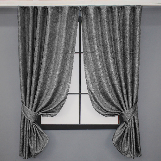 Комплект коротких штор VR-Textil Лен Мешковина № 108ш Серый 130х170см 2 шт (35-0117) Киев - изображение 1