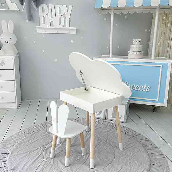 Новинка! Стол тучка с нишей и стульчик зайчик белые 41008 Киев