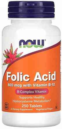 Фолиевая кислота + витамин В-12 NOW Folic Acid Vitamin B-12 250 таб Киев