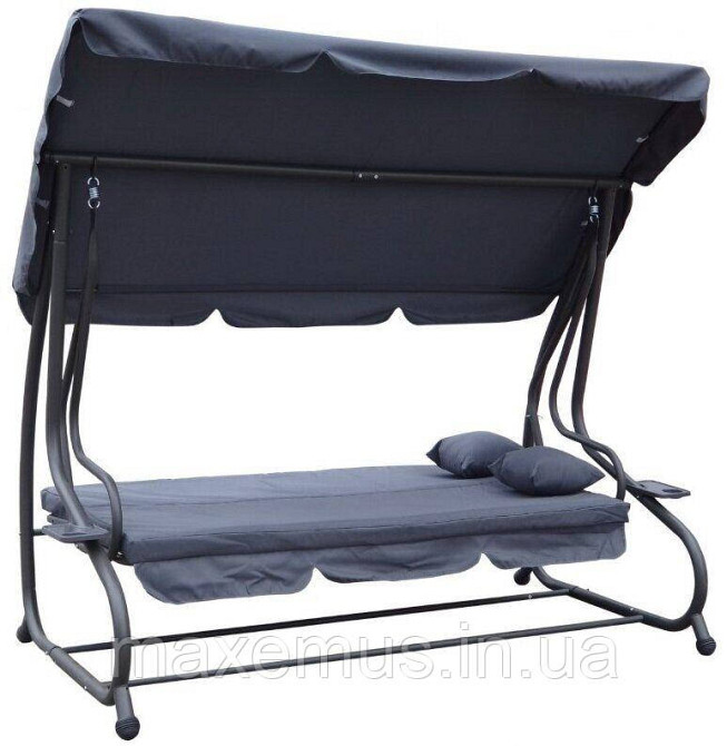 Садовые качели Bonro Garden четырехместная раскладная с навесом качели для сада и дачи серая Мостиська - фото 3