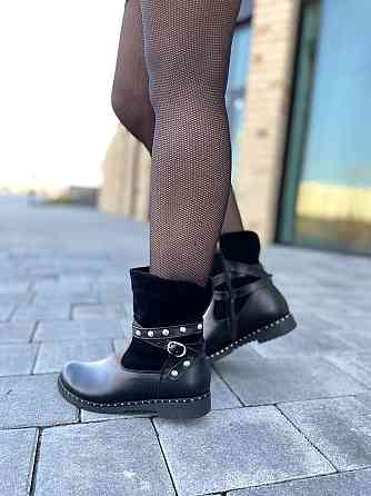 Черевики жіночі M.KRAFT чорні шкіра+замша натуральна высота 16 см обхват 13 см (2515/1) Коломия