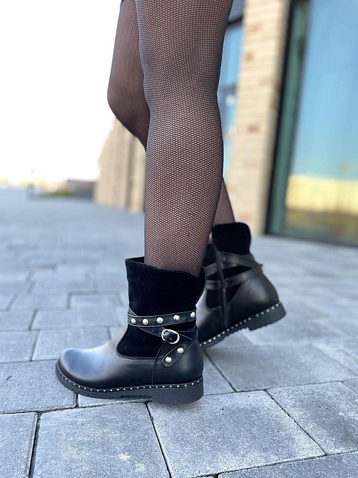 Черевики жіночі M.KRAFT чорні шкіра+замша натуральна высота 16 см обхват 13 см (2515/1) Коломия - фото 3