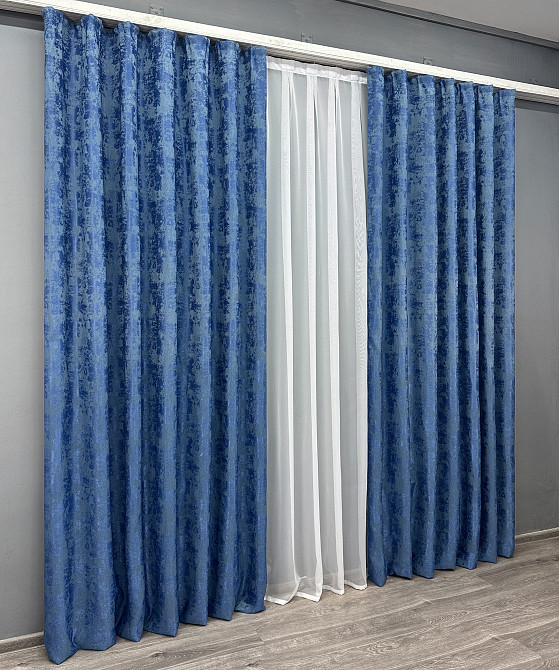 Комплект готовых штор VR-Textil Жаккард Sultan XO №1149ш Синий 150х290 см 2 шт (33-1288) Киев - изображение 4