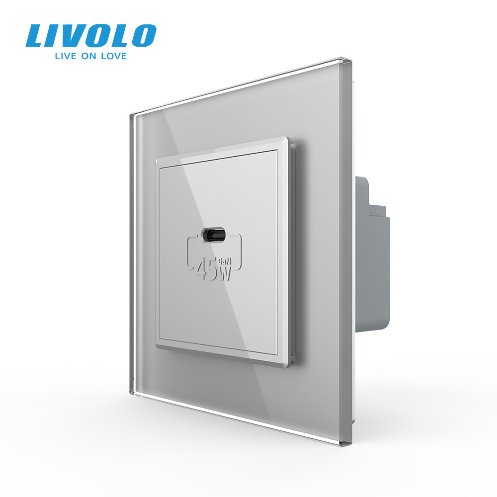 Розетка USB Type-C з Power Delivery 45W Livolo сірий (VL-C7-FCUC-2IP) Коломыя - изображение 1