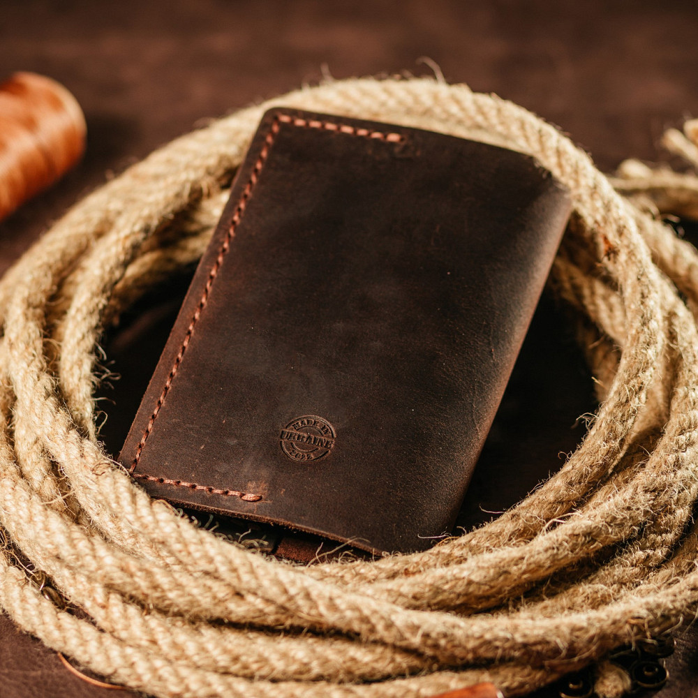 Паспортниця Тризуб коричнева шкіряна, обкладинка на паспорт, стильний практичний чохол зі шкіри з тисненнямMasterSem Київ - фото 3