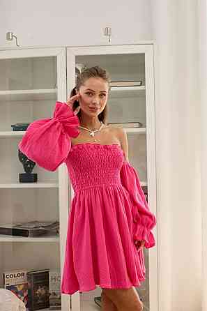 Женское стильное муслиновое легкое платье с рукавами воланами хлопок 100% Малина, 48/52 Одесса