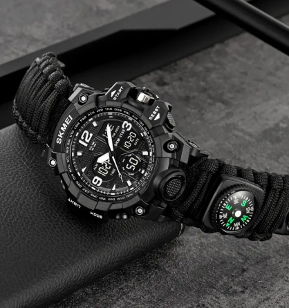 Годинник чоловічий спортивний Skmei 1155 B hamlet на паракордовому ремінці (Чорний) Київ