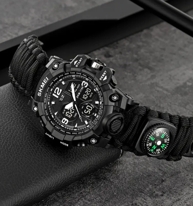 Часы мужские спортивные Skmei 1155 B hamlet на паракордовом ремешке (Черный) Киев - изображение 4